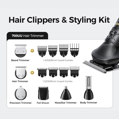 GLAKER Professional All-in-One Hair Clipper & Beard Trimmer Kit (Lot Imported)