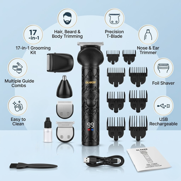 GLAKER Professional All-in-One Hair Clipper & Beard Trimmer Kit (Lot Imported)